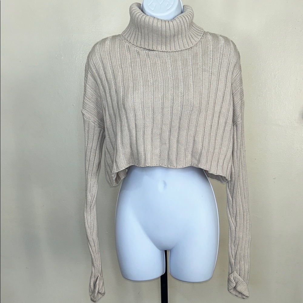 Forever 21 Cropped Ribbed Turtleneck Sweater - Oatmeal
